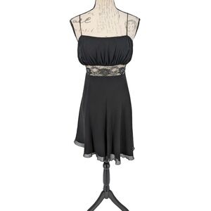 IODICE Silk Mini Dress SIZE 4 Black Baby Doll Sheer Whimsey Goth Dark Fairy